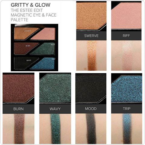 estee-edit-gritty-palette-swatches-six-rich-pigmented-shades-jewel-tones-sparkley-glimmering-twinkling-eyeshadow-palete