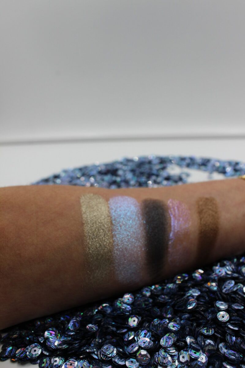 Ultra Suede Brown Kit swatches from left Mercury, Astral White, Dark Matter, Cyber Gloss, Ultra Suede Brown