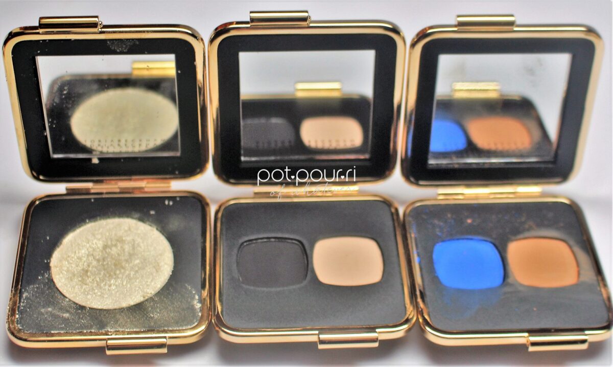 Estee Lauder Matte Eyeshadows in black, vanilla, navy blue and ochre, and a new chrome shade in blonde.