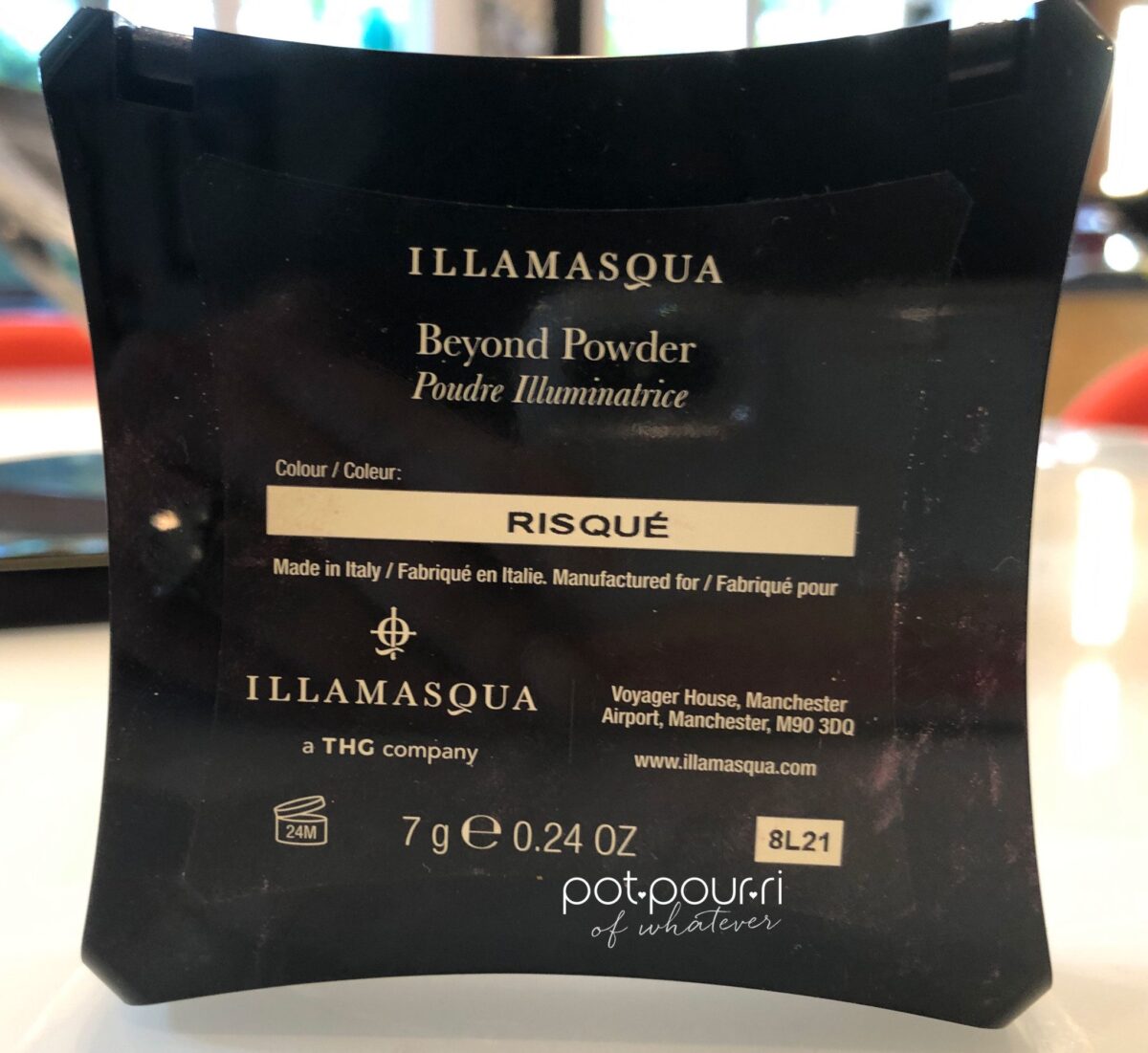 THE BACK OF THE ILLAMASQUA RISQUE BEYOND POWDER COMPACT