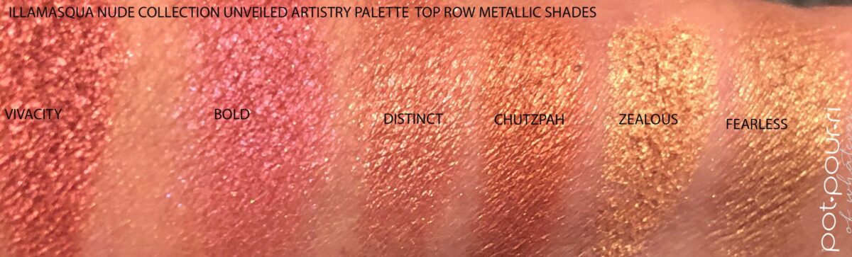 SWATCHES OF THE SIX TOP ROW METALLIC SHADES