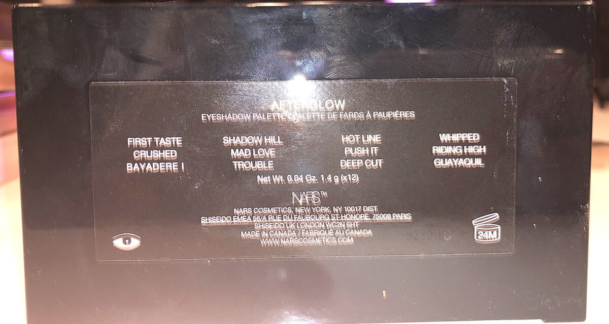 THE AFTERGLOW EYESHADOW PALETTE'S SHADE NAMES ARE ON BACK OF THE PALETTE