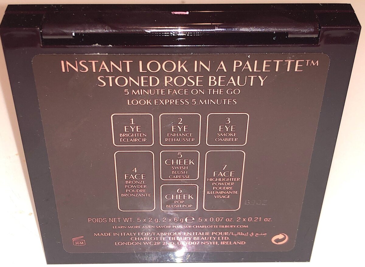 BACK OF THE CHARLOTTE TILBURY STONED ROSE INSTANT LOOK IN A FACE PALETTE