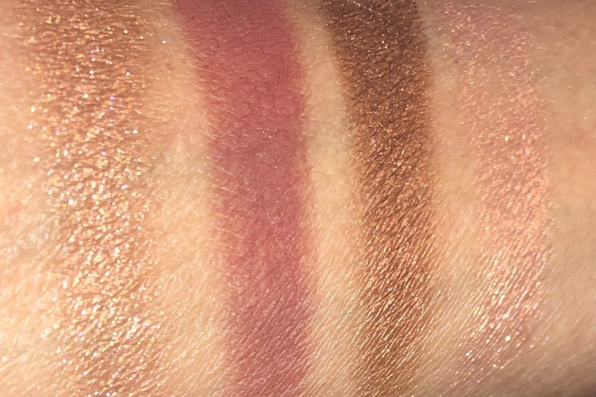 Fire Rose Luxury Palette swatches r to l: Prime, Enhance, Smoke, Super Pop