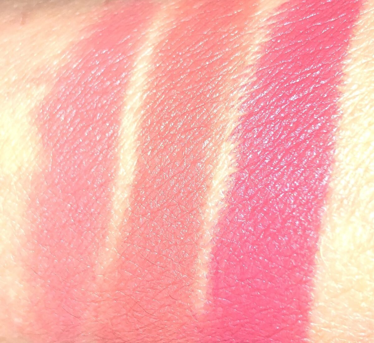 LOVE FILTER BRIDAL LIPSTICK SWATCHES: L TO R: WEDDING BELLS, MRS. KISSES, FIRST DANCE