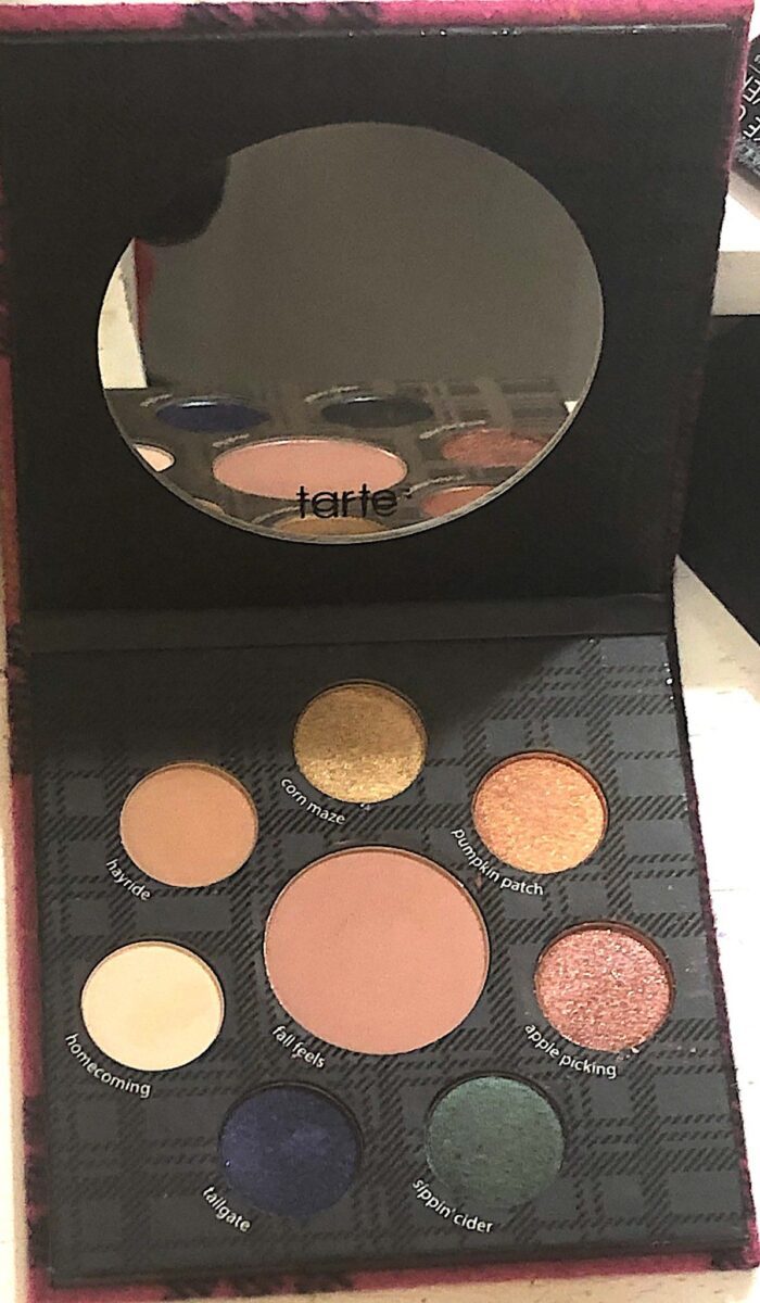 INSIDE THE TARTE FALL FEELS EYE AND CHEEK PALETTE WITH MIRROR
