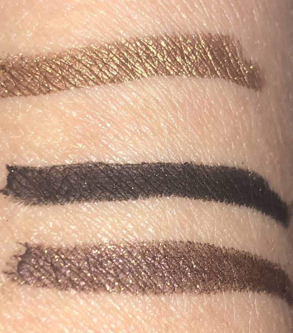 FENTY FLYPENCIL SWATCHES TOP TO BOTTOM: PUPPY EYEZ, CUZ I'M BLACK, AND SPACE COOKIE