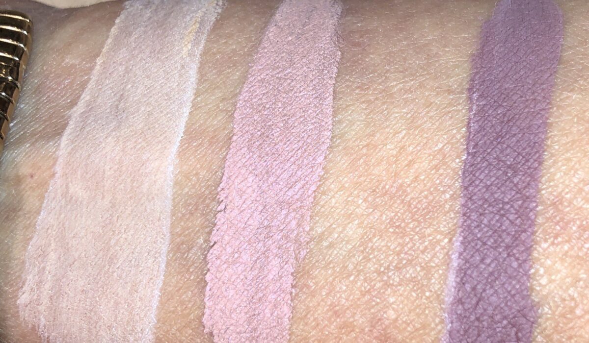SWATCHES, LEFT NUDE AWAKENING, SASSY AND BUST A MAUVE ON RIGHT
