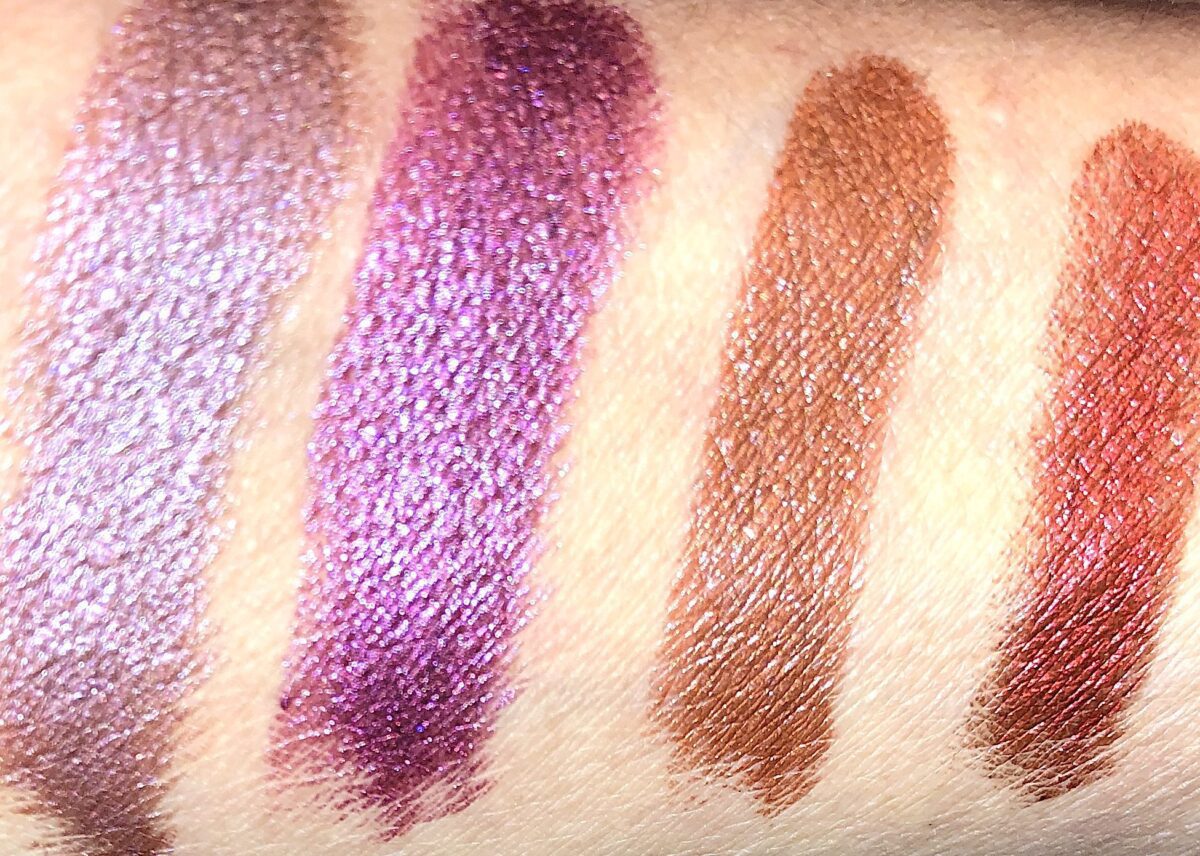 L TO R SWATCHES NORMA PINK, BILLIE MAGENTA, LETTY ORANGE, AND GOLDIE RED