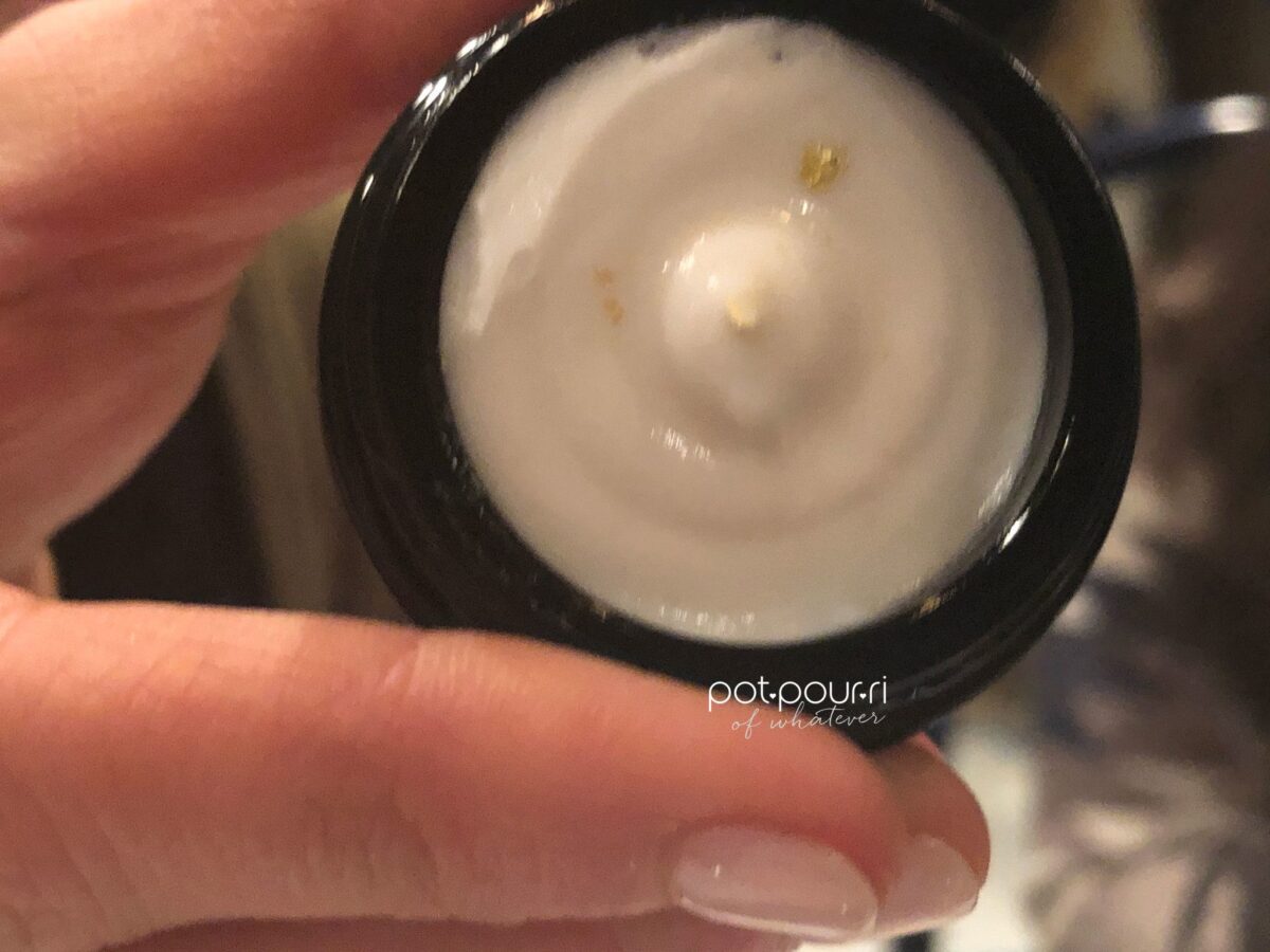 close up shows the old flakes in Edible Beauty's Eye Balm