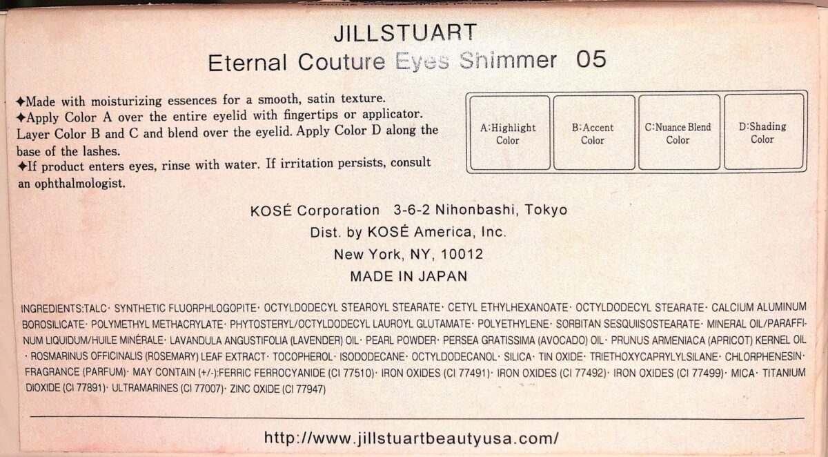 INGREDIENTS IN THE JILL STUART COUTURE EYES SHIMMER 05 PALETTE