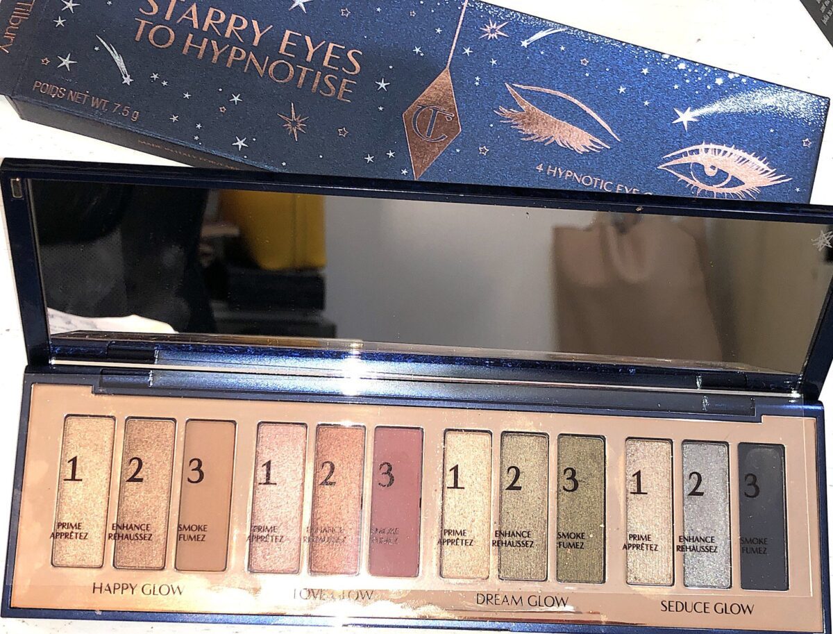 INSIDE THE STARRY EYES TO HYPNOTIZE PALETTE THERE IS A LARGE MIRROR, AND 12 NUMBERED EYESHADOWS