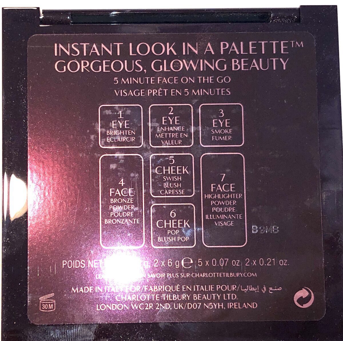 THE GORGEOUS GLOWING INSTANT FACE PALETTE SHADES ARE NUMBERED