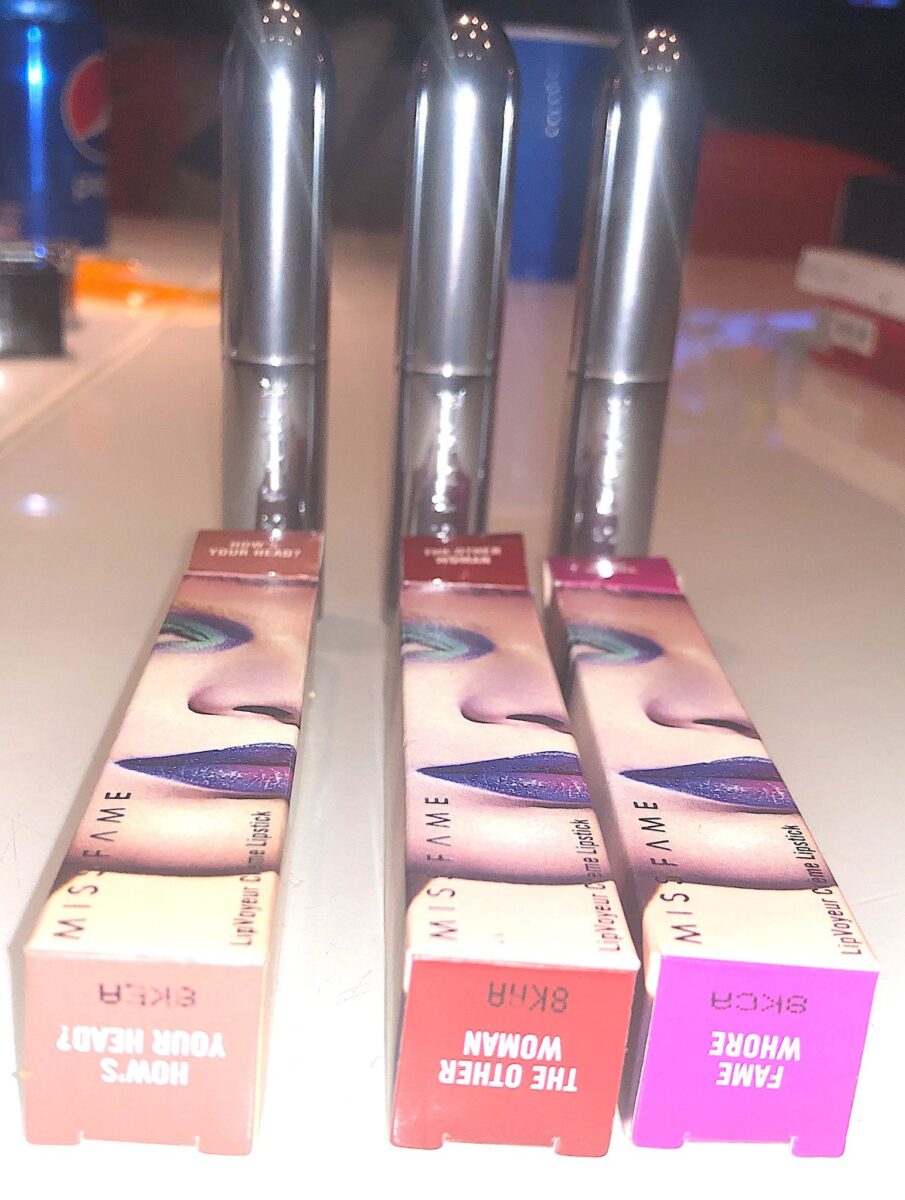 OUTER PACKAGING AND LIPSTICK TUBES FOR MISS FAME VOYEUR CREAM LIPSTICK