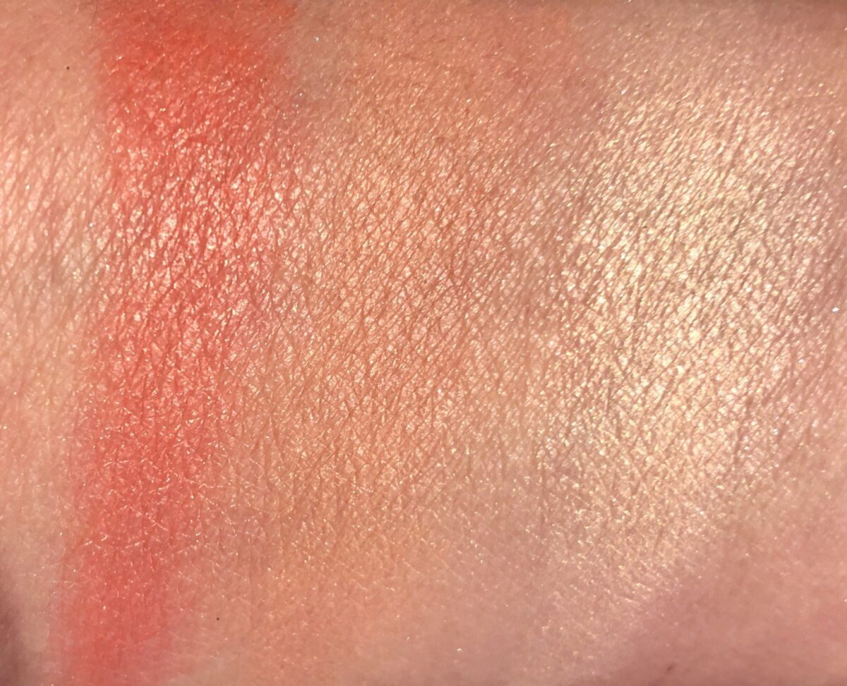 RIGHT TO LEFT SWATCHES : NARS CRIQUE HIGHLIGHTER, BORN TO BE ALIVE BLUSH, I NEED A MAN BLUSH