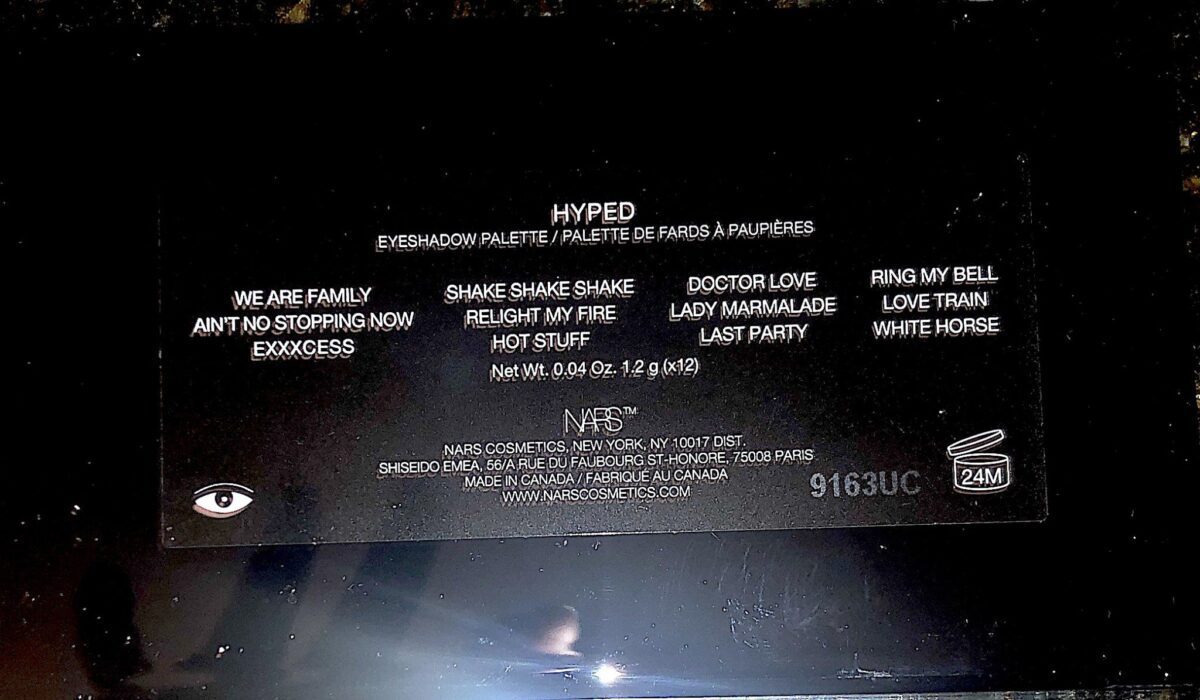 THE BACK OF THE NARS STUDIO 54 HOLIDAY HYPED EYESHADOW PALETTE