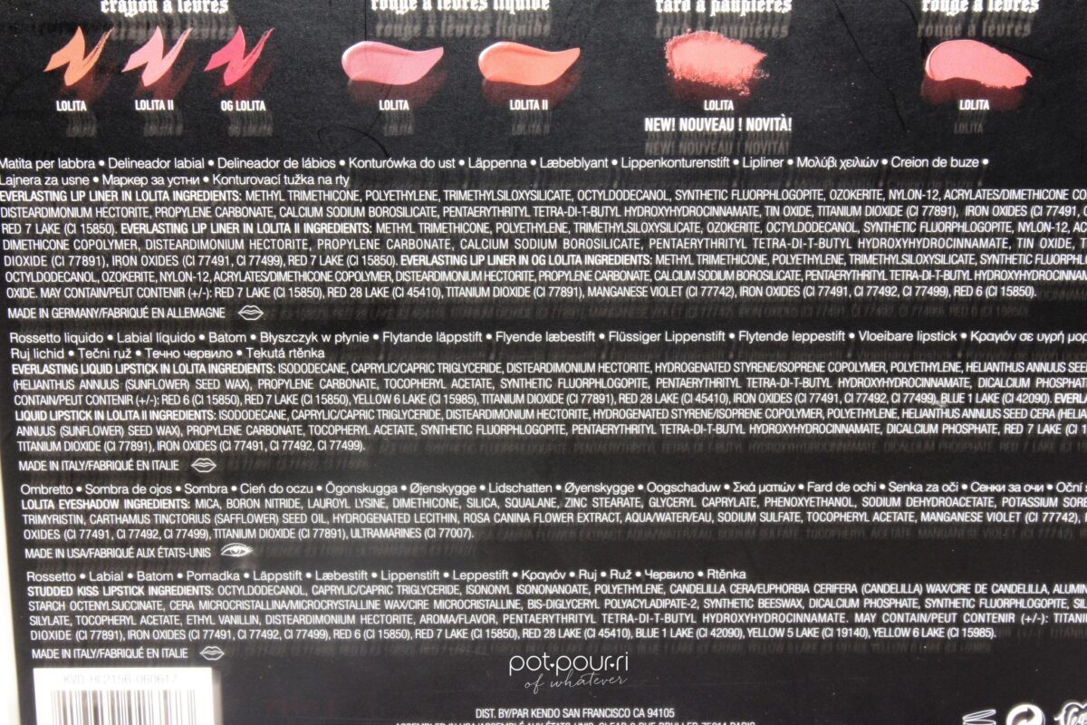 Lolita Obsession Kat Von D Limited Edition Collection ingredients