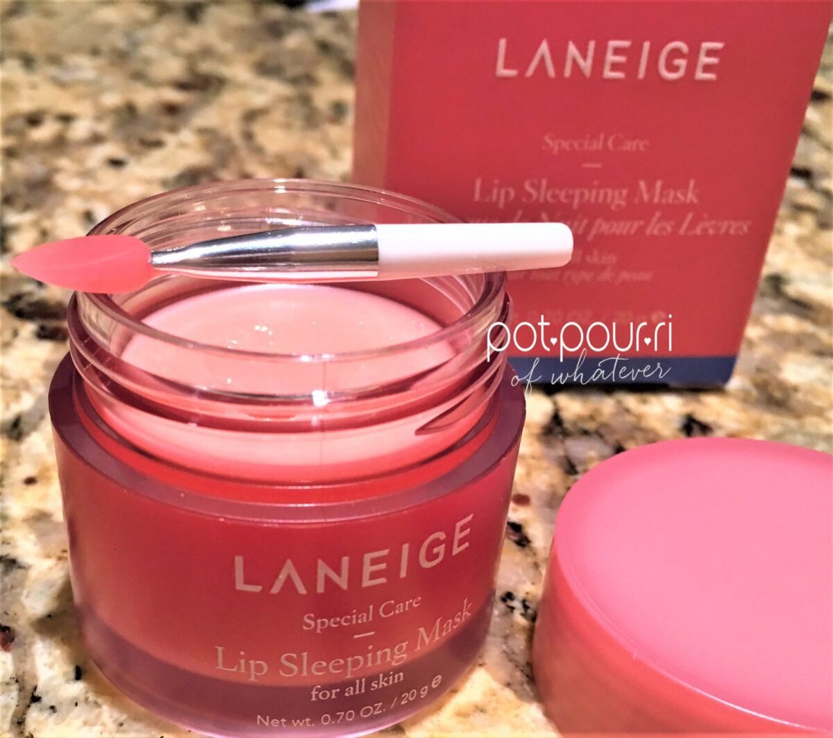 Laneige Lip Sleeping Mask Packaging box, jar and applicator wand