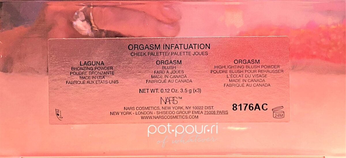 NARS ORGASM INFATUATION CHEEK PALETTE BACK OF COMPACT