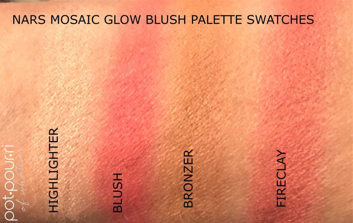 NARS MOSAIC GLOW BLUSH FIRECLAY PALETTE SWATCHES - FIRECLAY IS ALL THREE MIXED TOGETHER