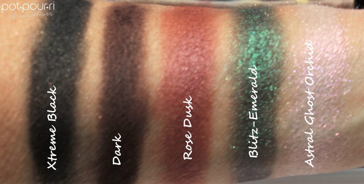 Pat-McGrath-bottom-row-across-swatches-xtreme-black-dark-rose-dusk-blitz-emerald--astral-ghost-orchid