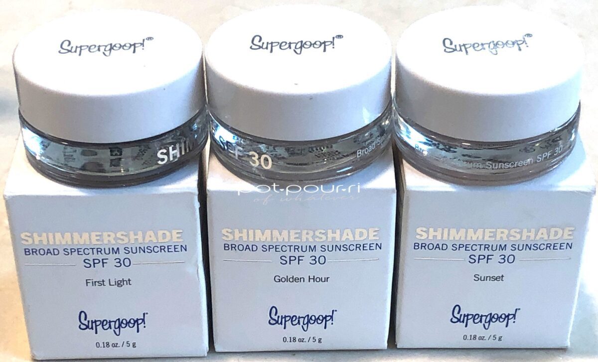 SUPERGOOP SHIMMERSHADE SPF 30 EYE SHADOW PACKAGING BOXES AND JARS