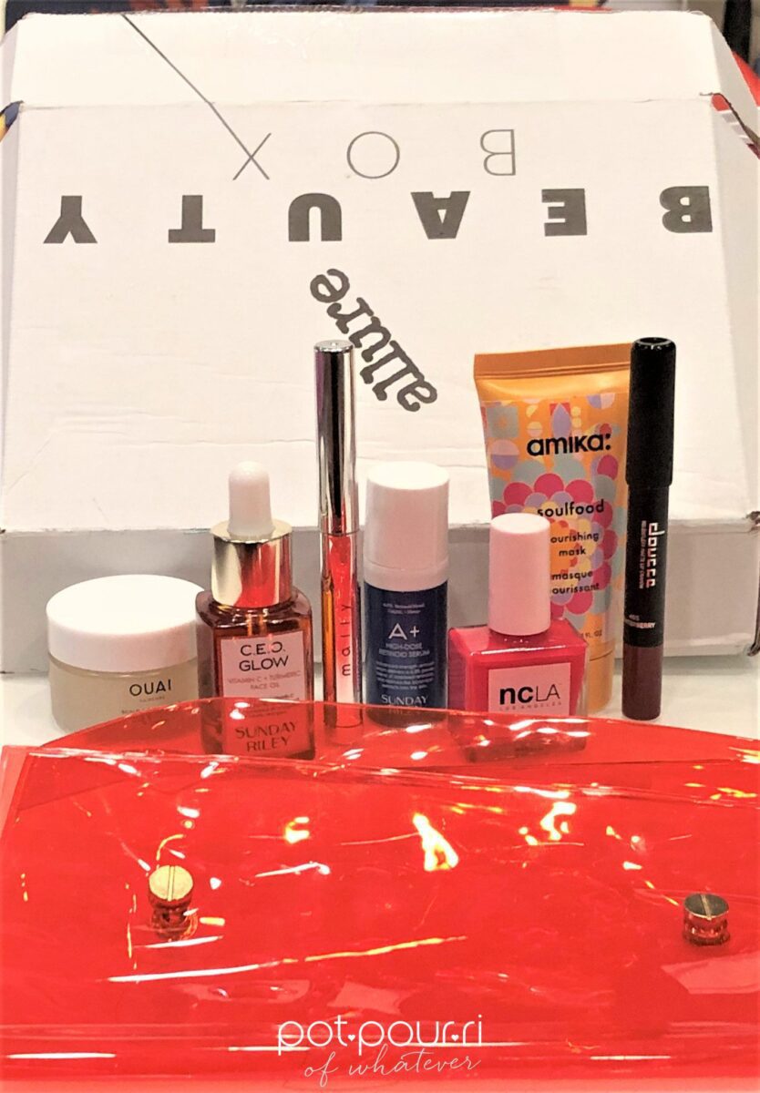 JANUARY EDITION ALLURE BEAUTY BOX POUCH WITH SNAPS AND PRODUCTS