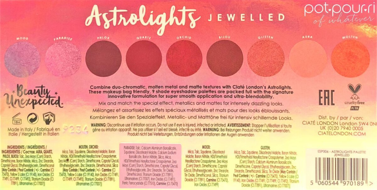INGREDIENTS FOR CIATE ASTROLIGHTS JEWELLED PALETTE