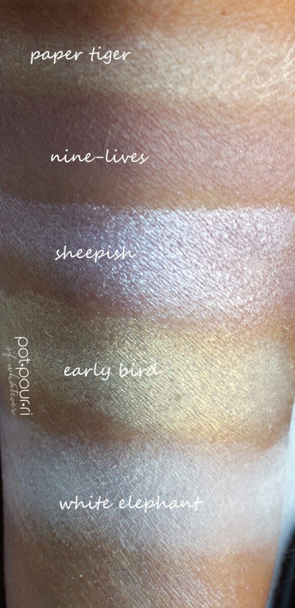 swatches of shades # 1, 5, 9, 13, 17