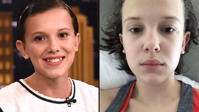 Milly Bobby Brown with makeup and without makeup