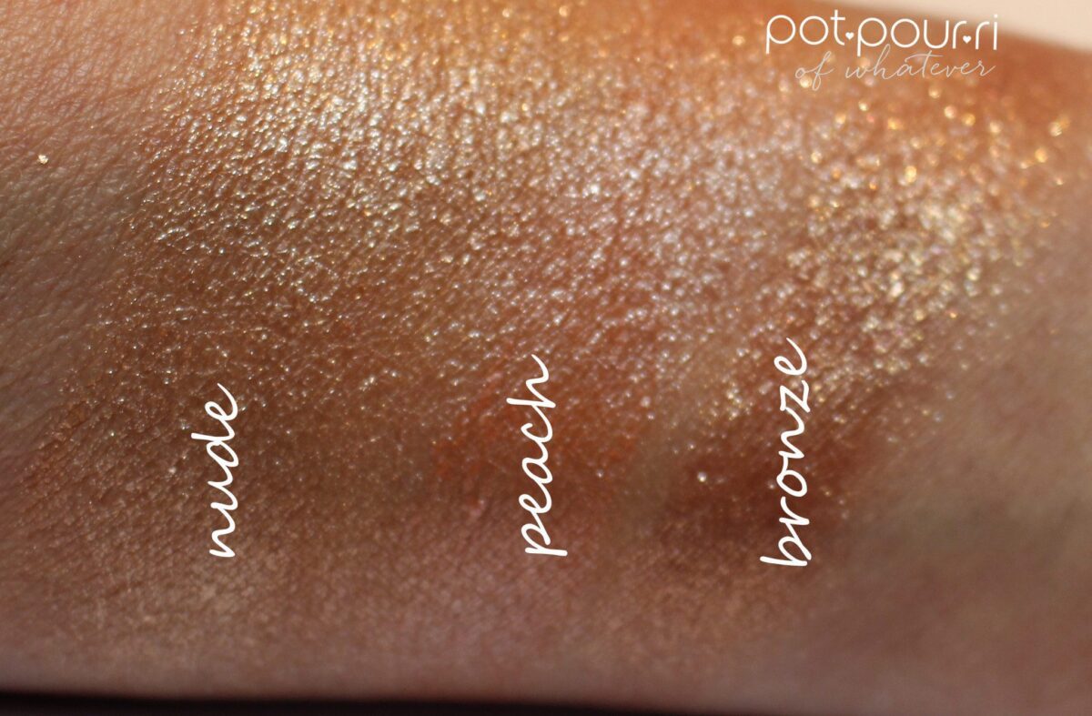 nude, peach and bronze top coat shades swatched