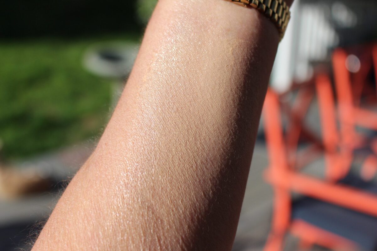 swatched in sunlight, it looks like skin, but even better, it has a blur effect