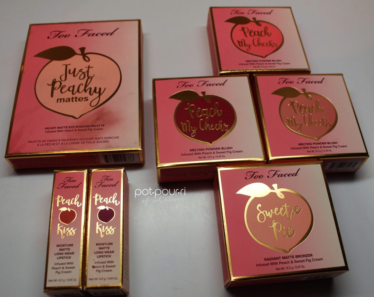 Peaches and Cream Collection includes lipsticks, blush, and Two Faced Peachy Matte Eyeshadows